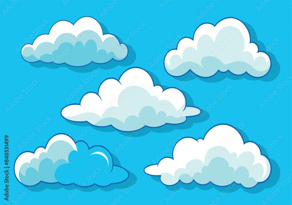 Colorful cartoon clouds illustration on blue sky background Colorful cartoon clouds illustration on blue sky background
