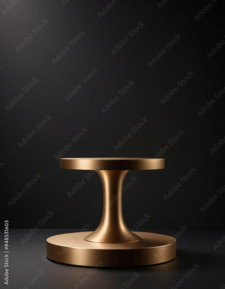 Gold round pedestal for product display on dark background Gold round pedestal for product display on dark background