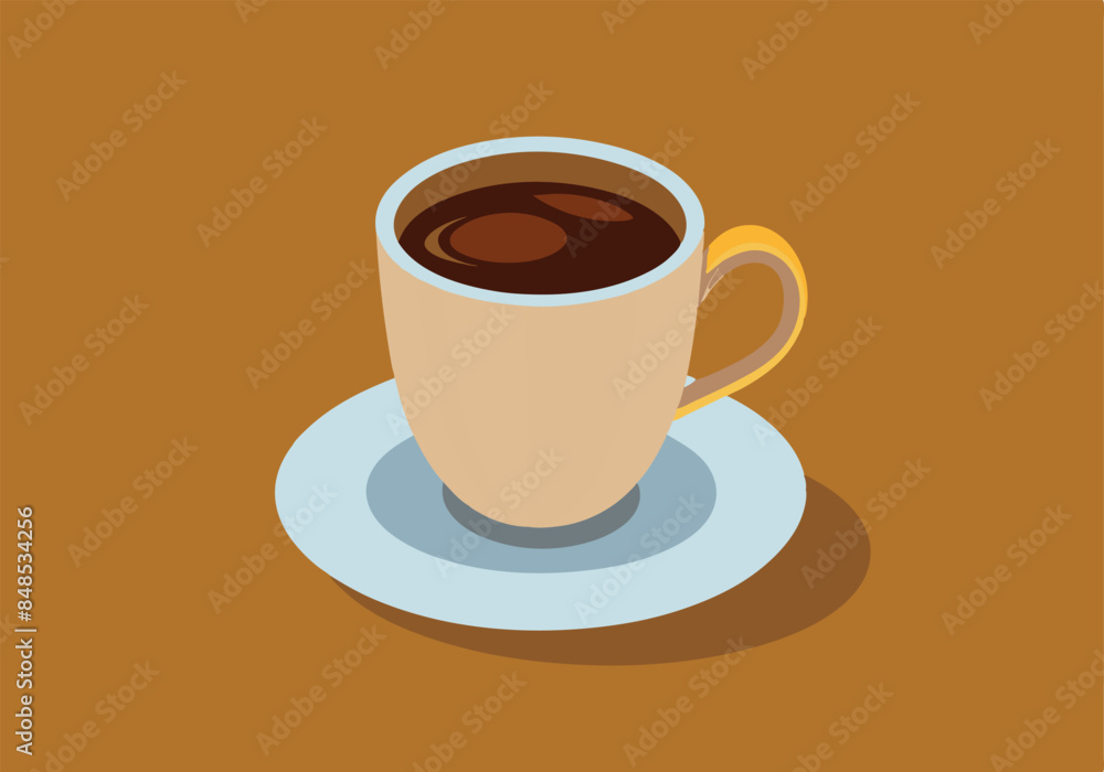 Obraz premium Illustration of a coffee cup on saucer with a brown background