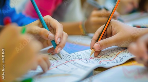 Teacher or students hands are graphing showing the integration in the calculus section of mathematics