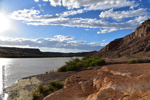 The Green River as seen from the bank next to the Crystal Geyser in Green River, Utah