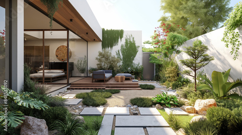 backyard in garden in modern house 