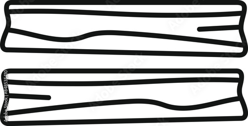 Simple black and white icon of two wooden planks showing wood grain pattern
