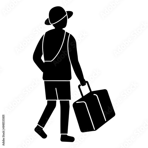 One Businessman Walking with Briefcase Silhouette Vector