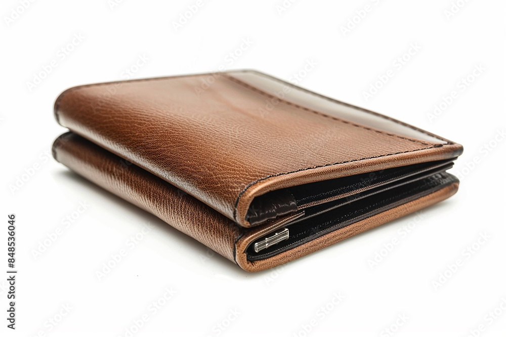Black leather wallet with cash and cards, closed and isolated, representing personal finance and business use Black leather wallet with cash and cards, closed and isolated, representing personal finance and business use