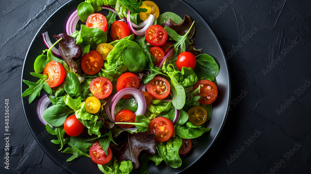 A plate of salad isolated on back background A plate of salad isolated on back background