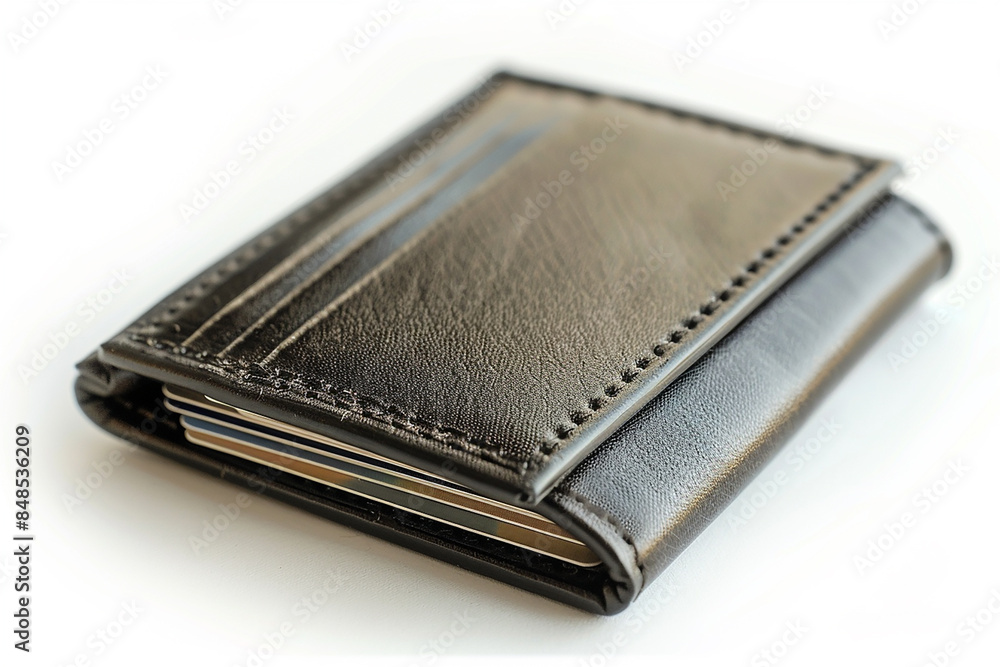 Leather Wallet with Cash and Cards: Brown Business Purse Isolated on White Background Leather Wallet with Cash and Cards: Brown Business Purse Isolated on White Background