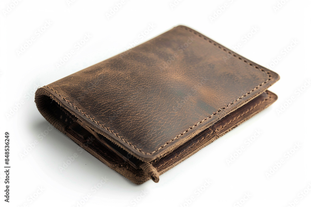 Leather Wallet with Cash and Cards: Brown Business Purse Isolated on White Background Leather Wallet with Cash and Cards: Brown Business Purse Isolated on White Background