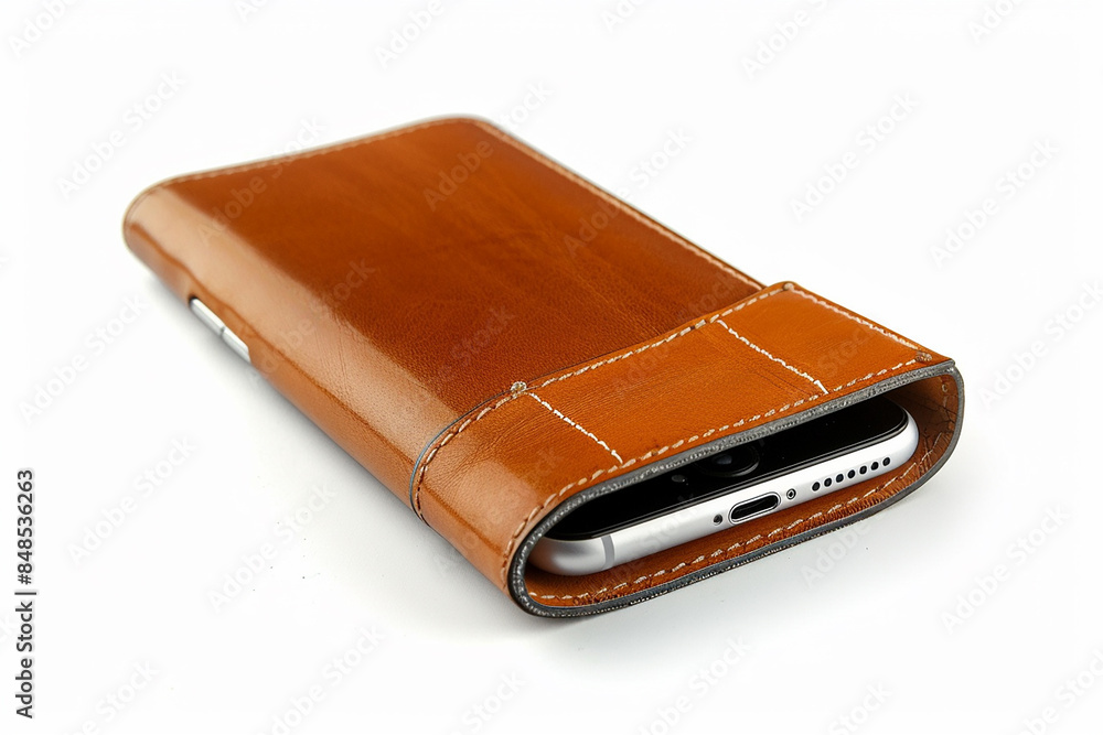 Leather Wallet with Cash and Cards: Brown Business Purse Isolated on White Background Leather Wallet with Cash and Cards: Brown Business Purse Isolated on White Background