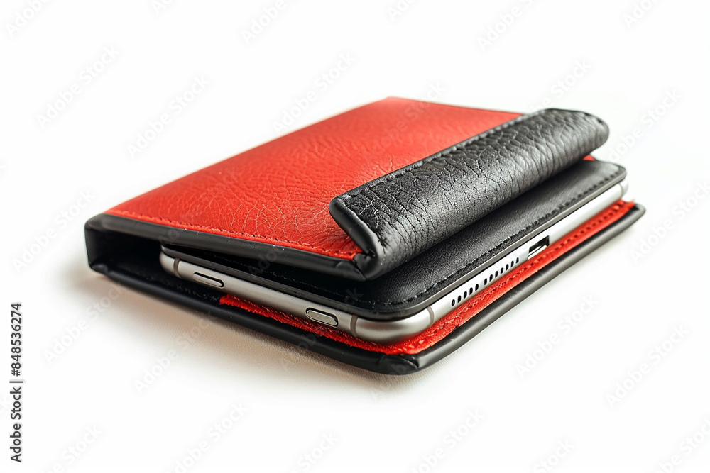 Leather Wallet with Cash and Cards: Brown Business Purse Isolated on White Background Leather Wallet with Cash and Cards: Brown Business Purse Isolated on White Background