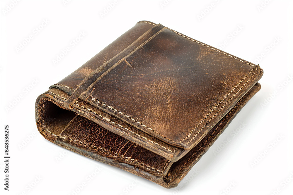 Leather Wallet with Cash and Cards: Brown Business Purse Isolated on White Background Leather Wallet with Cash and Cards: Brown Business Purse Isolated on White Background
