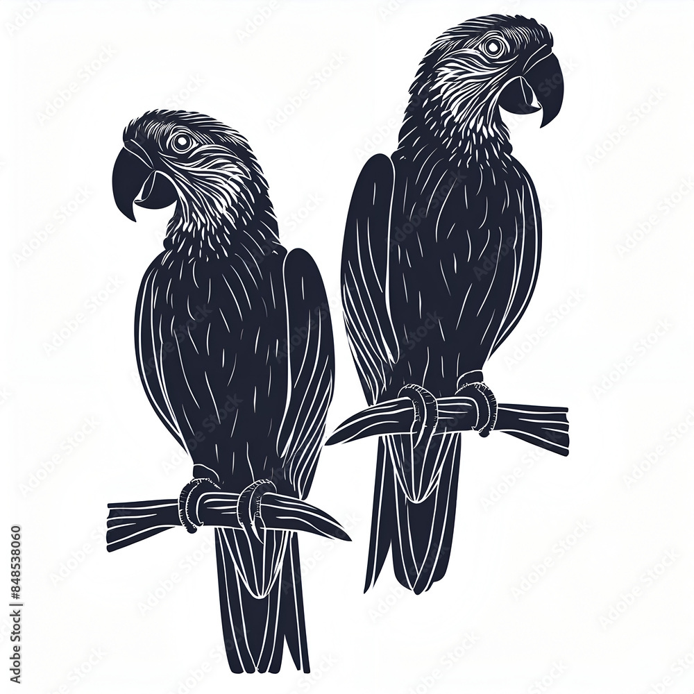 Parrots silhouette vector style; hand drawn pets design illustration Parrots silhouette vector style; hand drawn pets design illustration