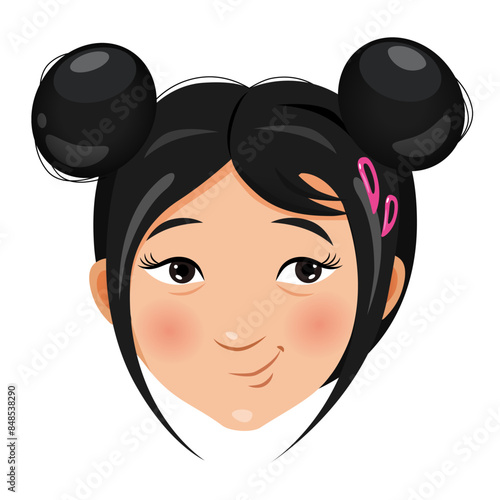 Cute cartoon shy asian girl character.