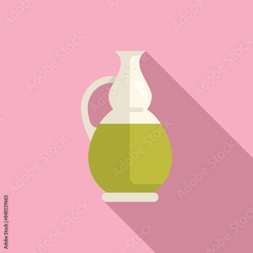 Glass jug containing olive oil, for cooking and salad dressing