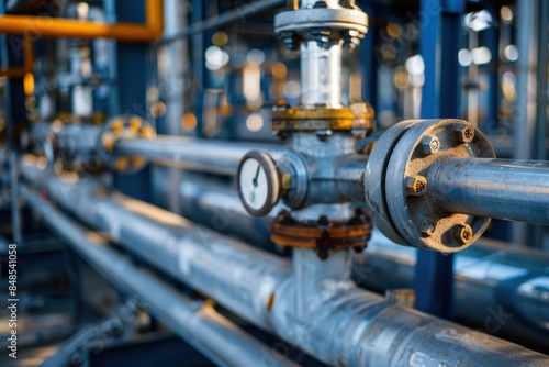 Industrial pipes and valves in a petrochemical plant