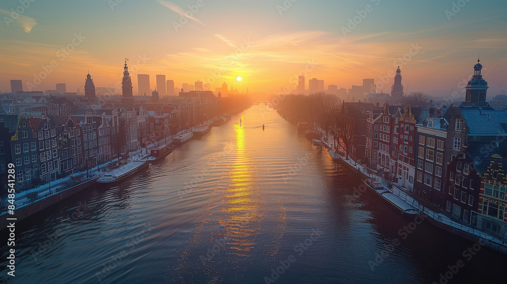 Fototapeta premium Amsterdam, Netherlands city skyline created with Generative AI technology