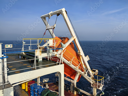 Tableau sur toile Free fall emergency lifeboat on board a ship