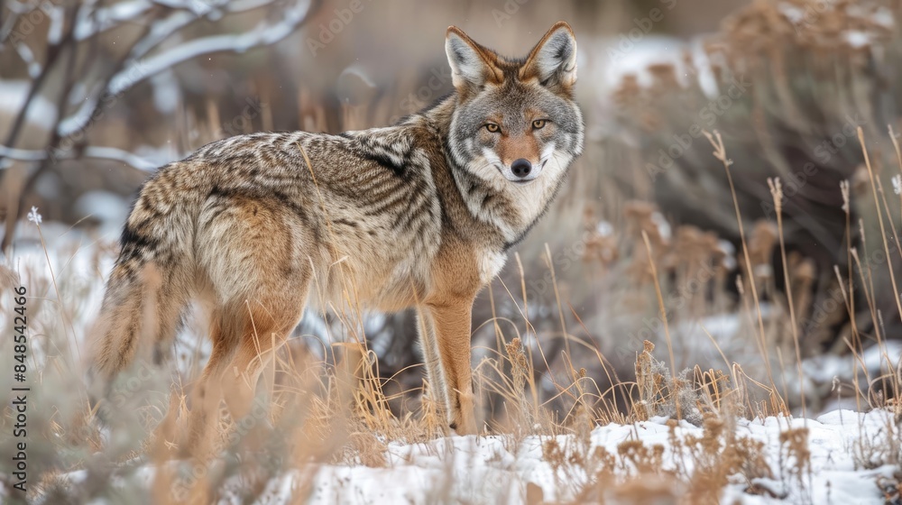 Fototapeta premium A mature Coyote searching for a complimentary meal