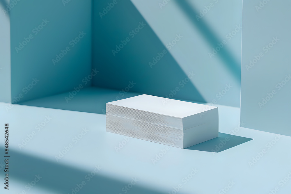Photo of a minimalist white block placed on a light blue background with soft shadows and geometric shapes. Ideal for use in design blogs, product presentations, and modern decor. Photo of a minimalist white block placed on a light blue background with soft shadows and geometric shapes. Ideal for use in design blogs, product presentations, and modern decor.