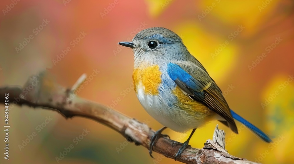 Red flanked bluetail resting on a branch of a tree Red flanked bluetail resting on a branch of a tree