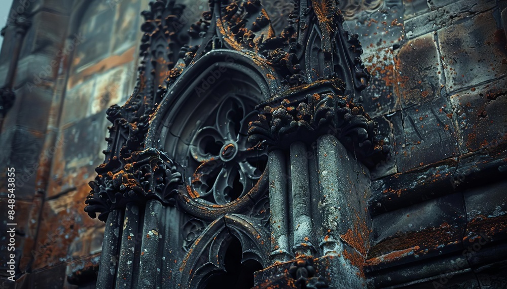 Fototapeta premium Gothic relic with intricate details, dark and moody, high contrast, photo realism