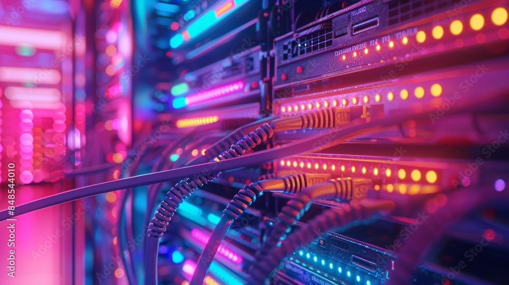 Colorful Neon Lights Illuminating Modern Data Center Server Racks Colorful Neon Lights Illuminating Modern Data Center Server Racks