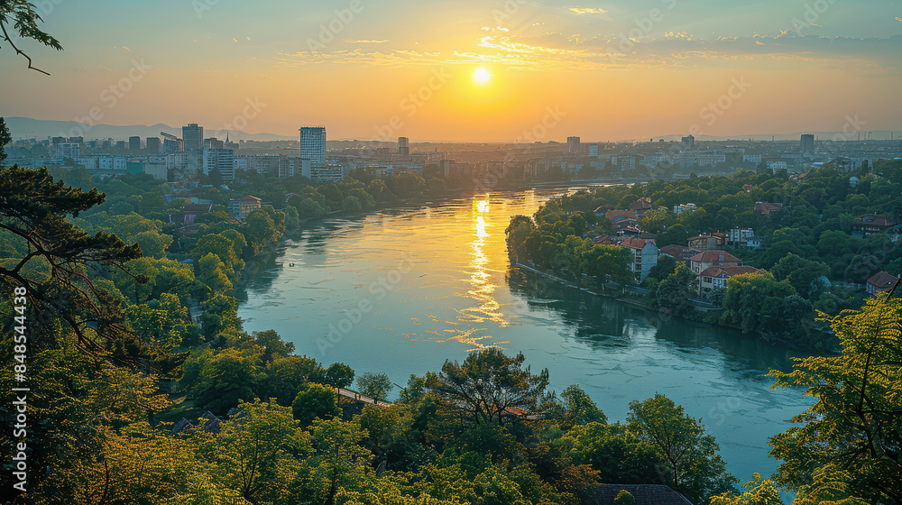 Fototapeta premium Belgrade, Serbia city skyline created with Generative AI technology