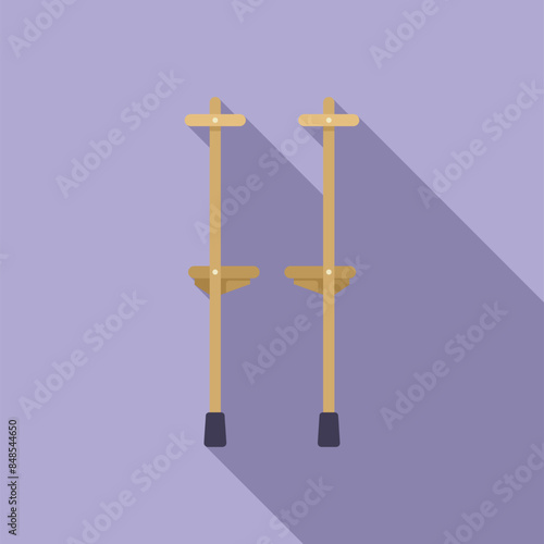 Kids wood stilts standing on purple background with shadow illustration, flat style