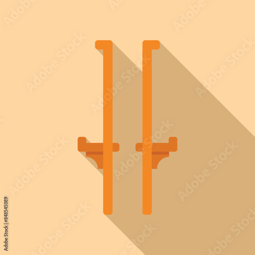 Minimalist illustration of a pair of wooden stilts casting a long shadow on a light brown background