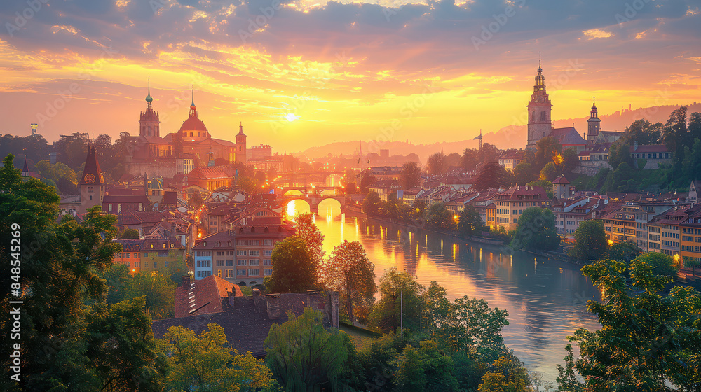 Fototapeta premium Bern, Switzerland city skyline created with Generative AI technology