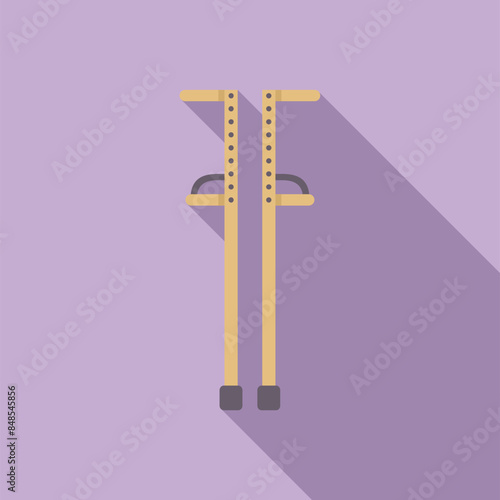 Illustration of a pair of wooden jumping stilts standing upright, casting a long shadow on a purple background