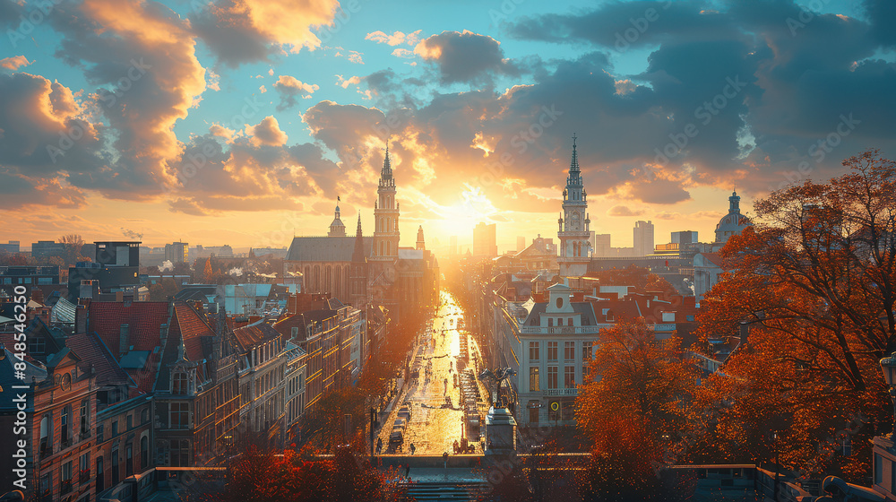 Fototapeta premium Brussels, Belgium city skyline, travel created with Generative AI technology