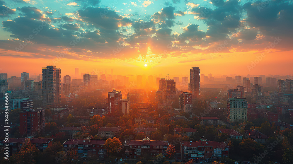 Fototapeta premium Bucharest, Romania city skyline created with Generative AI technology