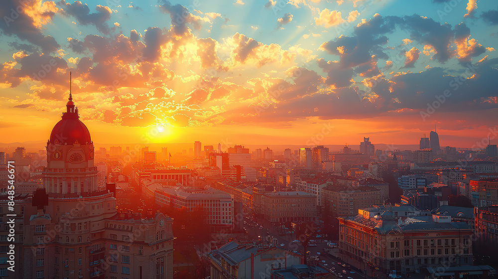 Fototapeta premium Bucharest, Romania city skyline created with Generative AI technology