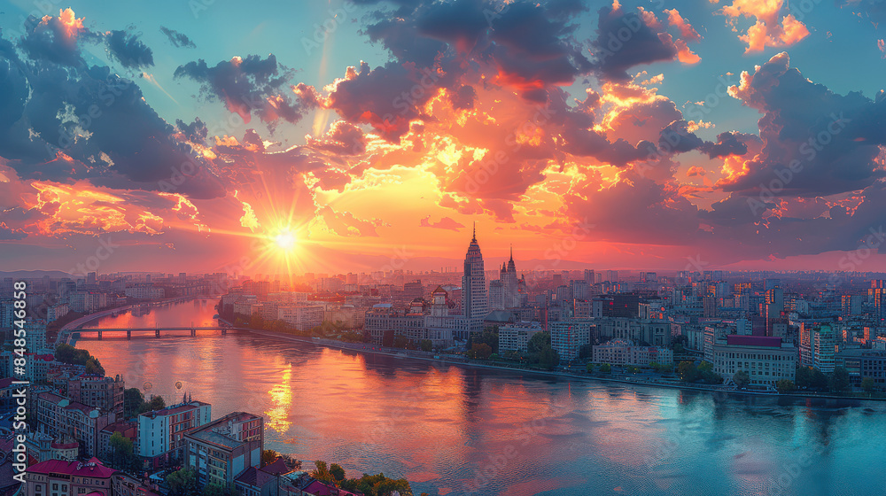 Bucharest, Romania city skyline created with Generative AI technology Bucharest, Romania city skyline created with Generative AI technology