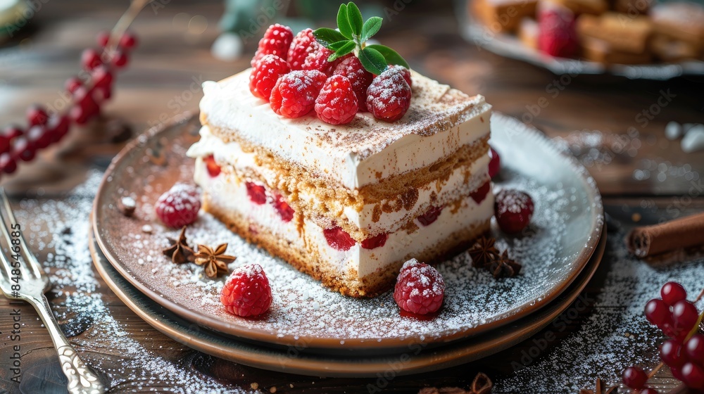Stunning and tasty cake presented on an elegant dish Stunning and tasty cake presented on an elegant dish
