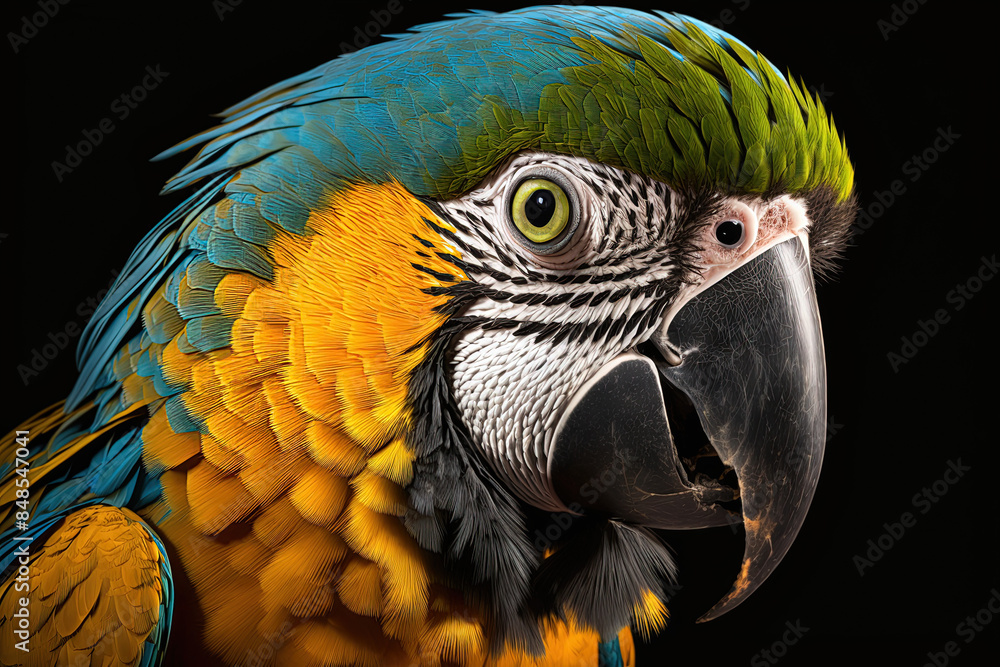 Fototapeta premium close-up of a macaw on a black background