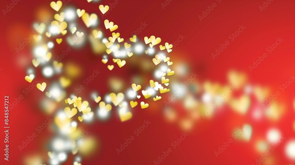 Heart-shaped bokeh lights forming a dreamy and romantic pattern on a vibrant red background. Heart-shaped bokeh lights forming a dreamy and romantic pattern on a vibrant red background.