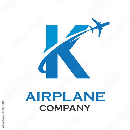 Letter k with airplane logo template illustration. suitable for transportation, brand, travel, agency, web, label, network, marketing etc