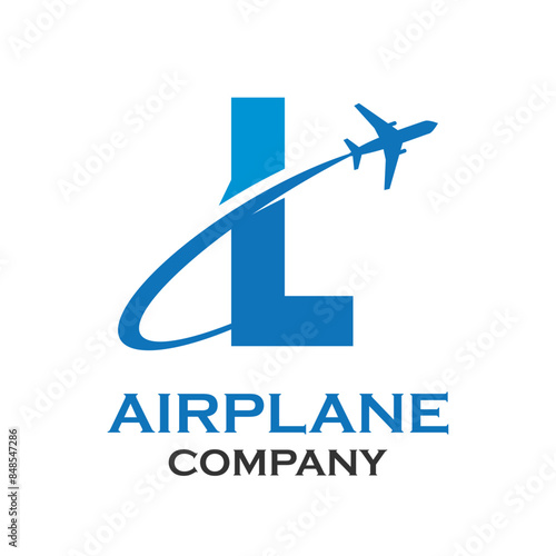 Letter l with airplane logo template illustration. suitable for transportation, brand, travel, agency, web, label, network, marketing etc