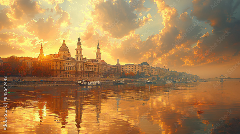 Fototapeta premium Budapest, Hungary city skyline created with Generative AI technology