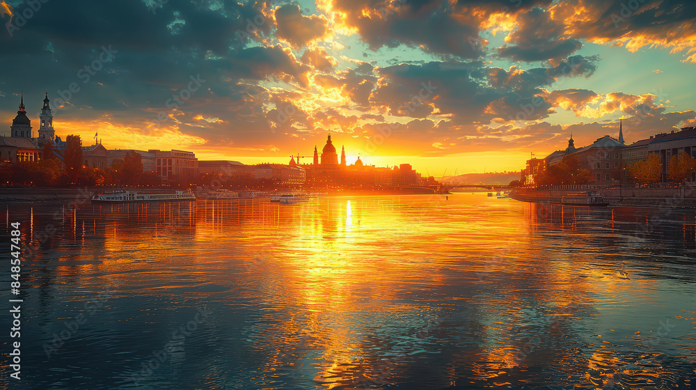 Fototapeta premium Budapest, Hungary city skyline created with Generative AI technology