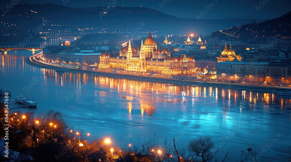 Fototapeta premium Budapest, Hungary city skyline created with Generative AI technology