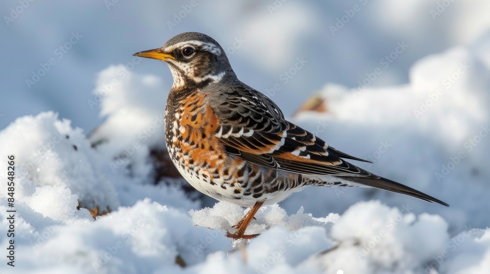 Fototapeta premium Bird in the snow Fieldfare bird