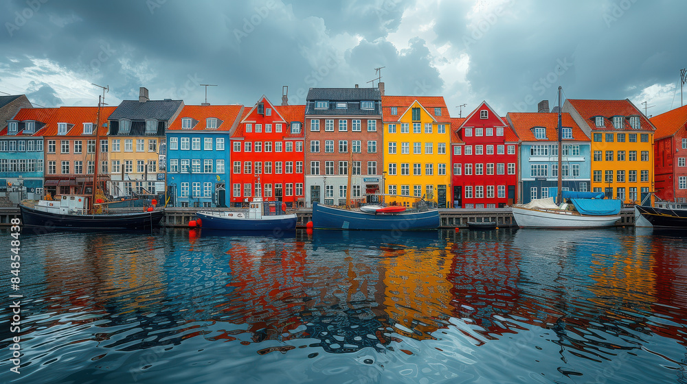 Fototapeta premium Copenhagen, Denmark city skyline created with Generative AI technology