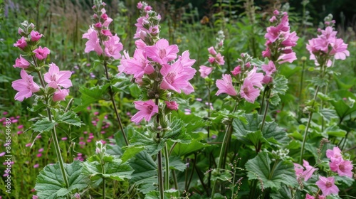 Malva sylvestris s pink blossoms