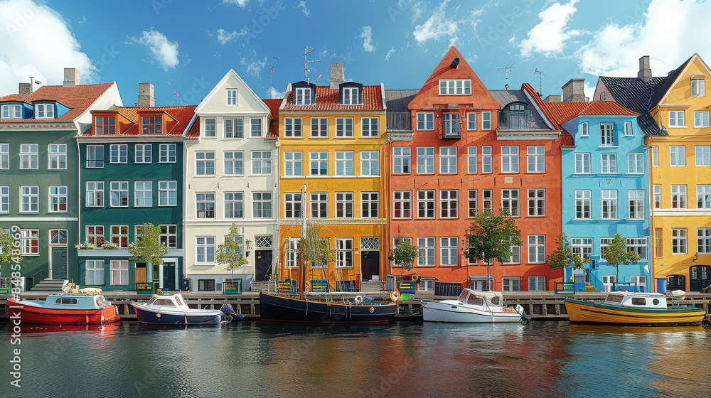 Naklejka premium Copenhagen, Denmark city skyline created with Generative AI technology