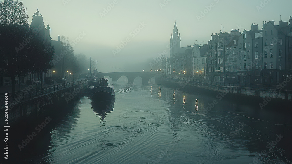 Naklejka premium Dublin, Ireland city skyline created with Generative AI technology