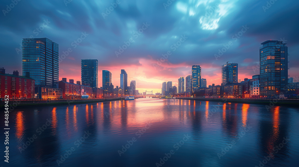 Fototapeta premium Dublin, Ireland city skyline created with Generative AI technology