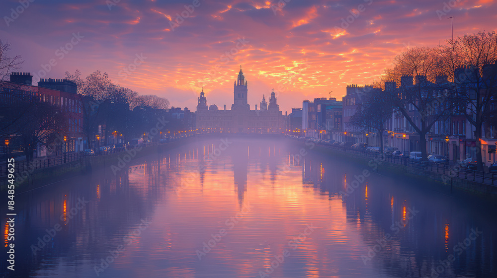 Fototapeta premium Dublin, Ireland city skyline created with Generative AI technology
